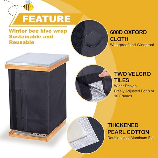 MayBee Hives Winter Bee Hive Adjustable Wrap for 8 and 10 Frame Hives,600D Oxford insulated cover,Bee Cozy Winter Hive Wraps for Beekeeper