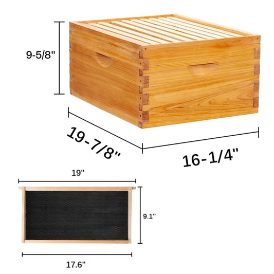 MayBee Hives Unassembled 10 Frame Beehive Box Deep Brood Box Dipped in 100% Beeswax Includes Pine Wood Frame , Beeswaxed Foundations（NO LOGO）