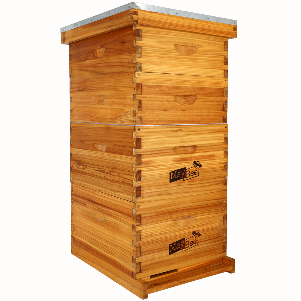 Maybee Hives Wax Coated 8 Frame 4 Layer Bee Hives Include 2 Black Foun