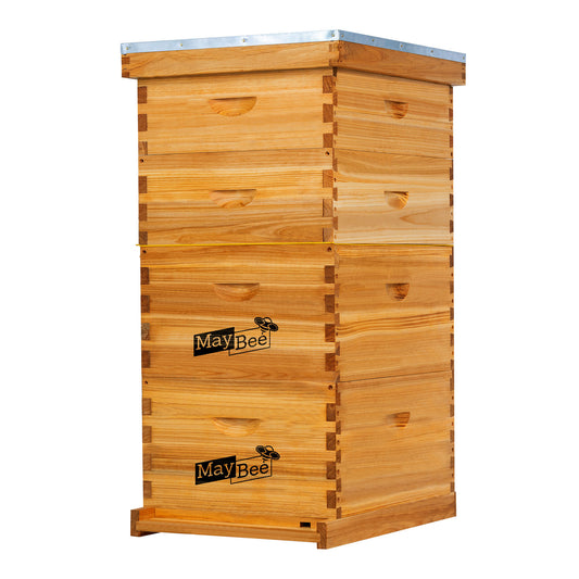 MayBee Hives 10 Frame 4 Layer Cedar Wood Beehive Dipped in 100% Beeswax, Include 2 Deep Bee Boxes 2 Medium Super Bee Boxes with Pine Wooden Frames and Beeswax Plastic Foundation