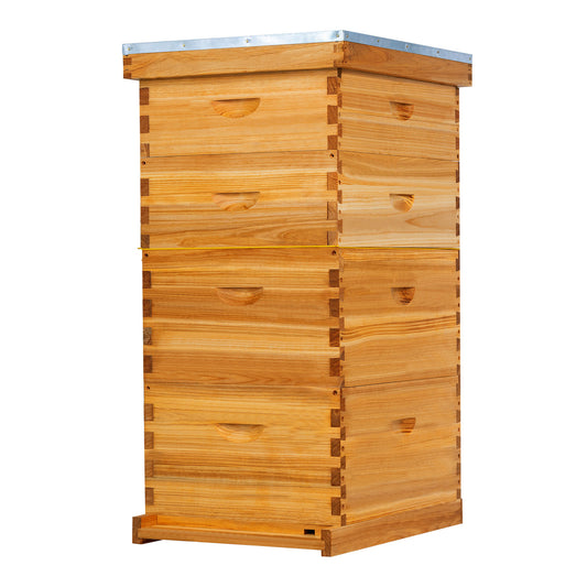 MayBee Hives 10 Frame 4 Layer Beeswax Coated Langstroth Beehive Includes 2 Deep Brood Boxes and 2 Medium Super Boxes Hive with Wooden Frames and Beeswax Plastic Foundation(NO LOGO)