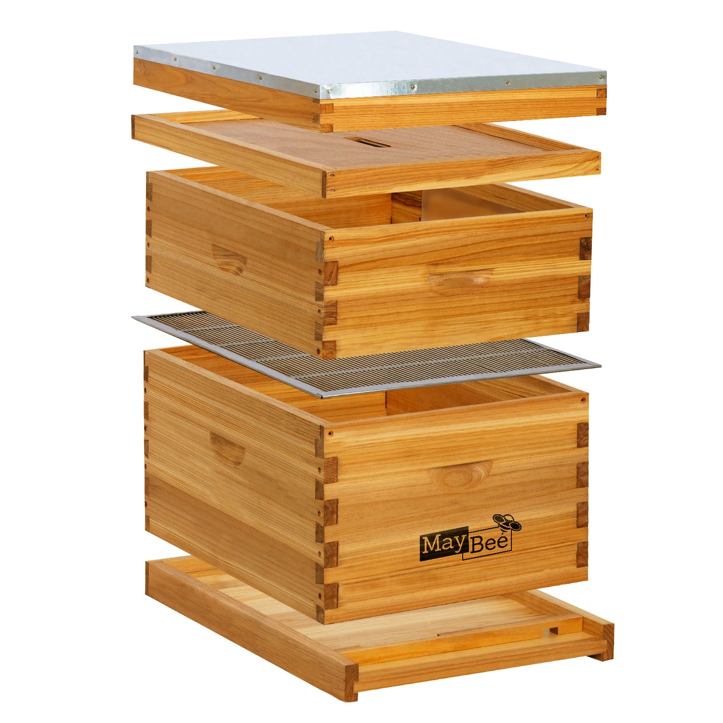 MayBee Hives Beeswax Coated 10 Frame Langstroth Beehive Include 1 Bee Deep Box And 1 Bee Super Box (No Frame No Foundation, Metal Queen Excluder)